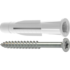 TOX Allzweckdübel Trika 8x51 mm mit Schraube, 6er-Set, weiß. Dübel und Schraube im Detail.