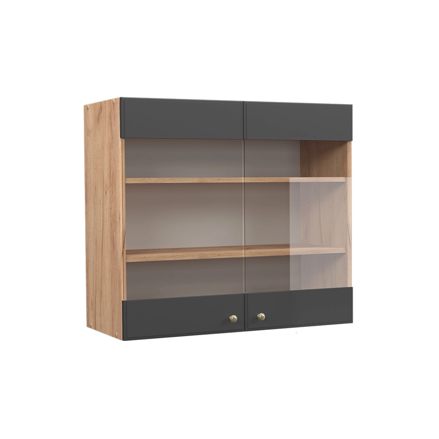 Vicco Küchenglasschrank Fame-Line Anthrazit-Gold/Goldkraft Eiche 80 cm