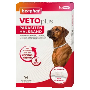 Beaphar Vetoplus Parasitenhalsband für Hunde, Ø 65cm, weiß, zum Schutz vor Flöhen und Zecken.
