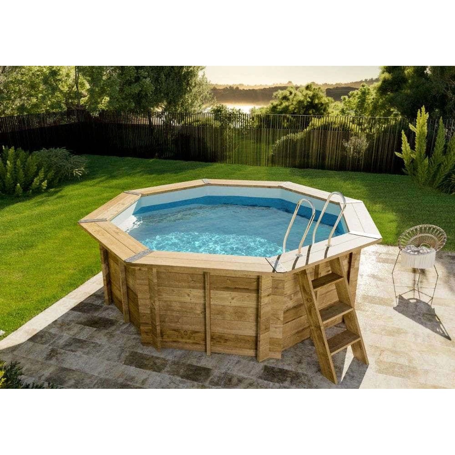 Poolcrew Holz Pool Lanzarote Folie (0,75 mm) Ø 428 x 136 cm