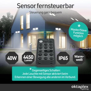 Oktaplex Cali Dos LED Außenstrahler mit Bewegungsmelder und Fernbedienung IP65 Warmweiß mit Master Funktion Anthrazit