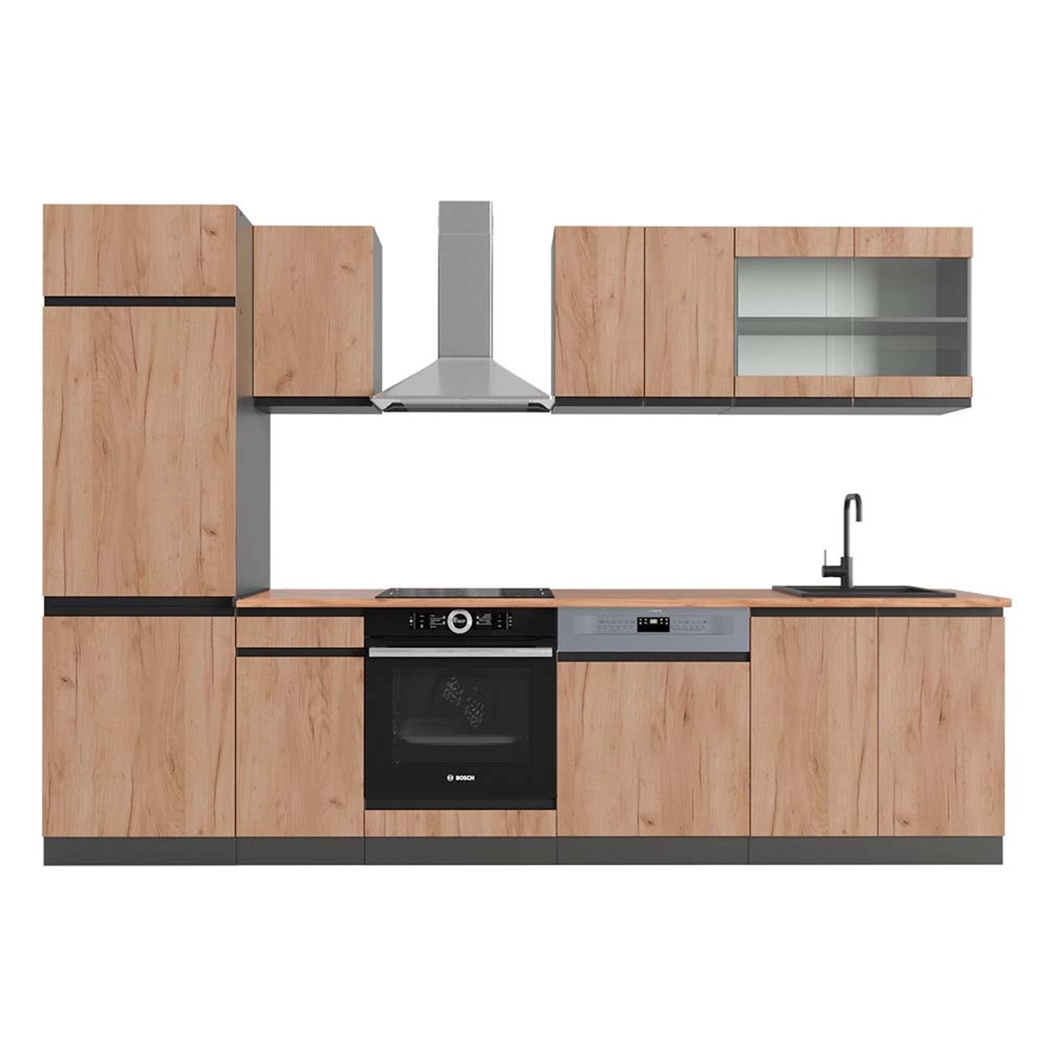 Vicco R-Line Küchenzeile Goldkraft Eiche/Anthrazit 300 cm AP Eiche günstig online kaufen