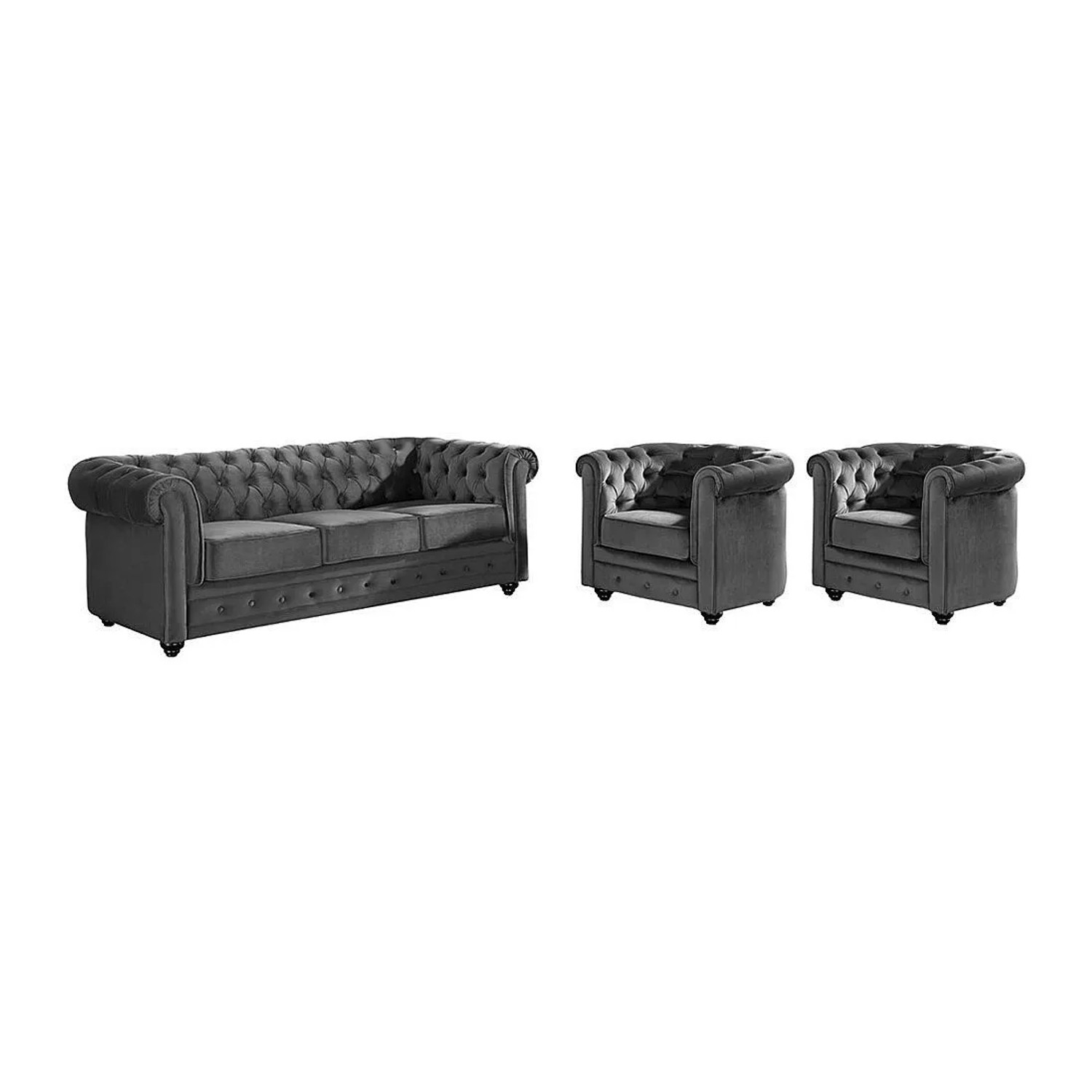 Vente-unique Couchgarnitur Mit Sessel Chesterfield Anthrazitgrau 205 cm  82 cm