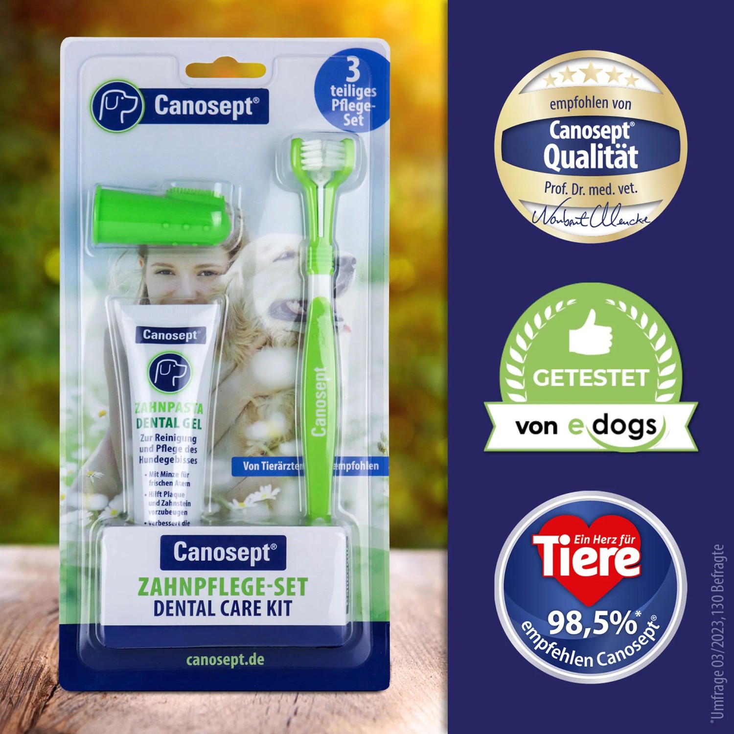 Canosept Zahnpflege-Set für Hunde mit Zahnbürste, Fingerbürste und Dental Gel für optimale Maulhygiene.