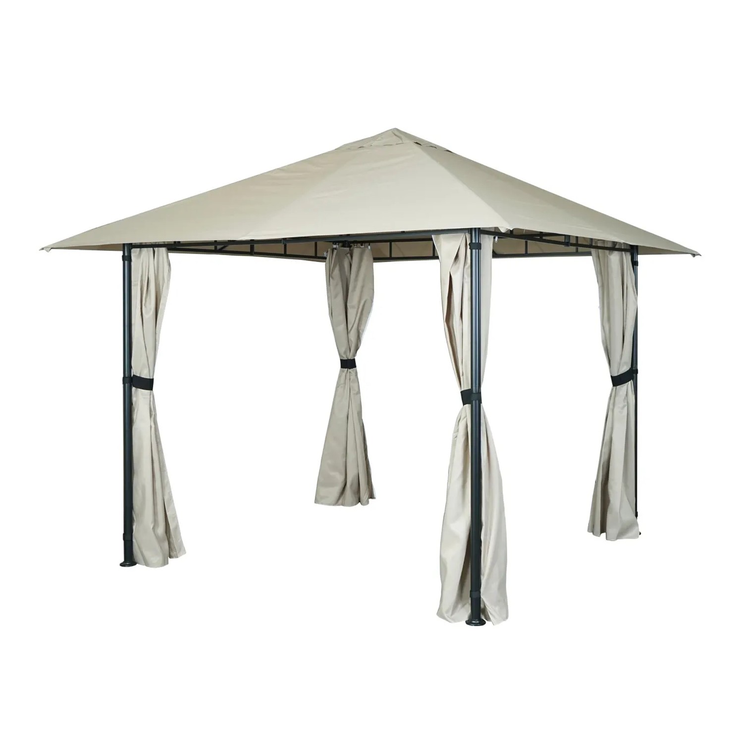 Creme-beige MCW Pergola J63 mit Dach und Seitenwänden für Terrasse & Garten.