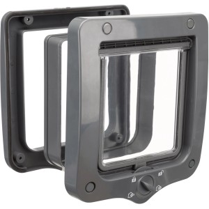 Trixie Katzenklappe mit Tunnel, 4-Wege-System, 20x22 cm, grau. Für Katzen und kleine Hunde.