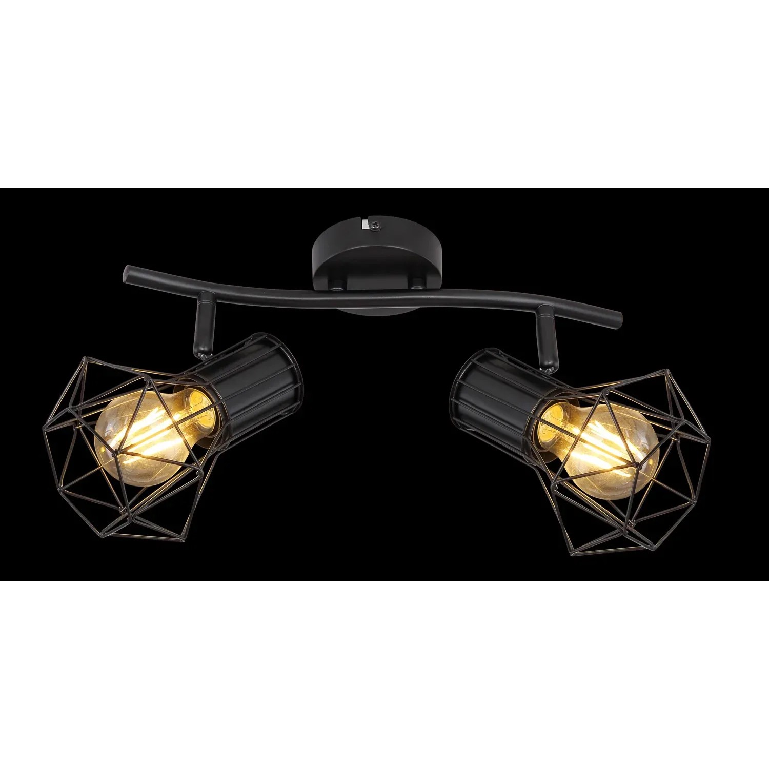 Schwarzer Globo Deckenstrahler Priska, 2-flammig, mit diamantförmigen Metallgittern.