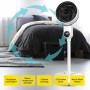 Weißer Vornado Standventilator X4-Life Pinguin DX mit Oszillation vor einem Bett.