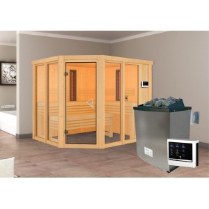 Karibu Infrarotkabine Anka mit Ofen und 2 Infrarotstrahlern, Naturholz