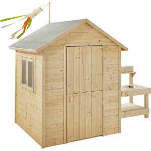 Soulet Kinderspielhaus Jasmine aus Holz mit Küche und Windspiel. Ideal für Kinder zum Spielen im Garten.