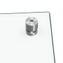 Detailaufnahme: Transparente vidaXL Küchenrückwand aus Hartglas mit silberfarbener Halterung.