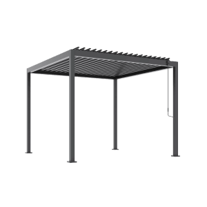 Anthrazitfarbene Pergola 3x3m mit verstellbarem Lamellendach für Garten & Terrasse. Aluminiumrahmen, Sonnenschutz.