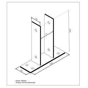 Pfostenlasche U-Form 200x71x60mm zum Aufschrauben für 70mm Pfosten, feuerverzinkt.