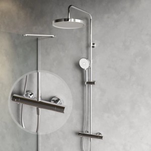 AM.PM Duschsystem Chrom: Regendusche, Handbrause, Thermostat. Robuste Duschsäule aus Messing für Duschen.