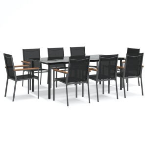 vidaXL 9-tlg. Garten-Essgruppe, schwarz, Textilene/Stahl. Gartentisch mit 8 Stühlen für Terrasse & Garten.