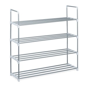 Relaxdays Schuhregal Metall Silber Stecksystem 93 cm x 90 cm x 31 cm 1,7 kg