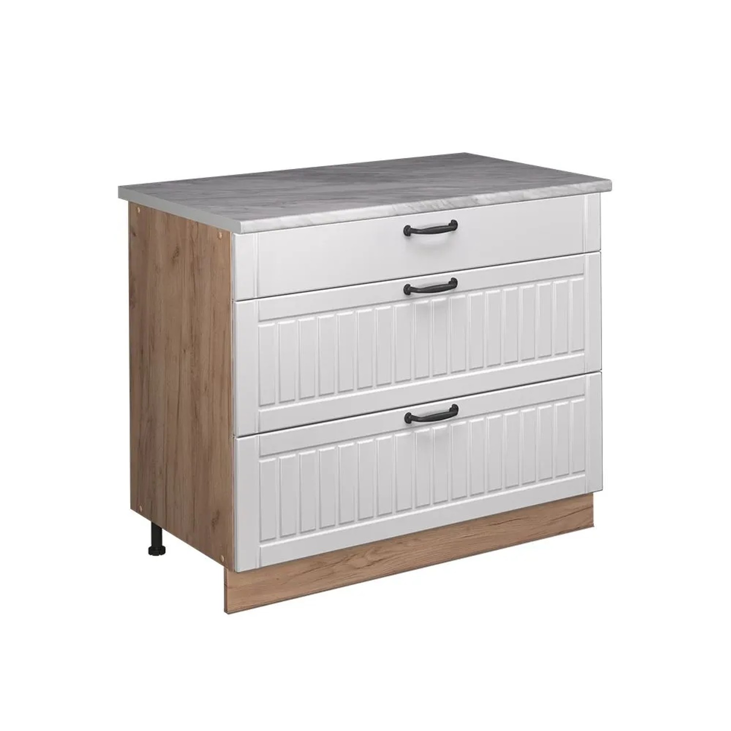 Vicco Küchenunterschrank Fame-Line Weiß Landhaus/Goldkraft Eiche 100 x 82 AP Marmor Art Nr 62059