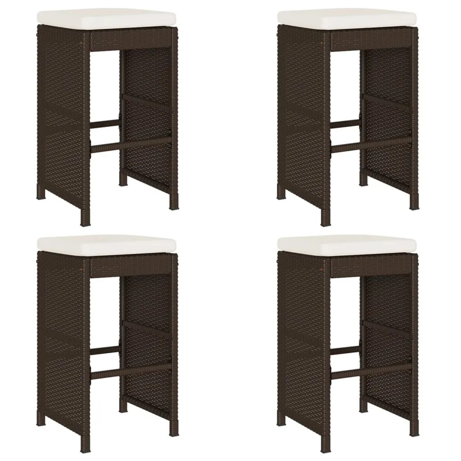 vidaXL Garten-Barhocker mit Kissen 4 Stk Braun Poly Rattan 368688