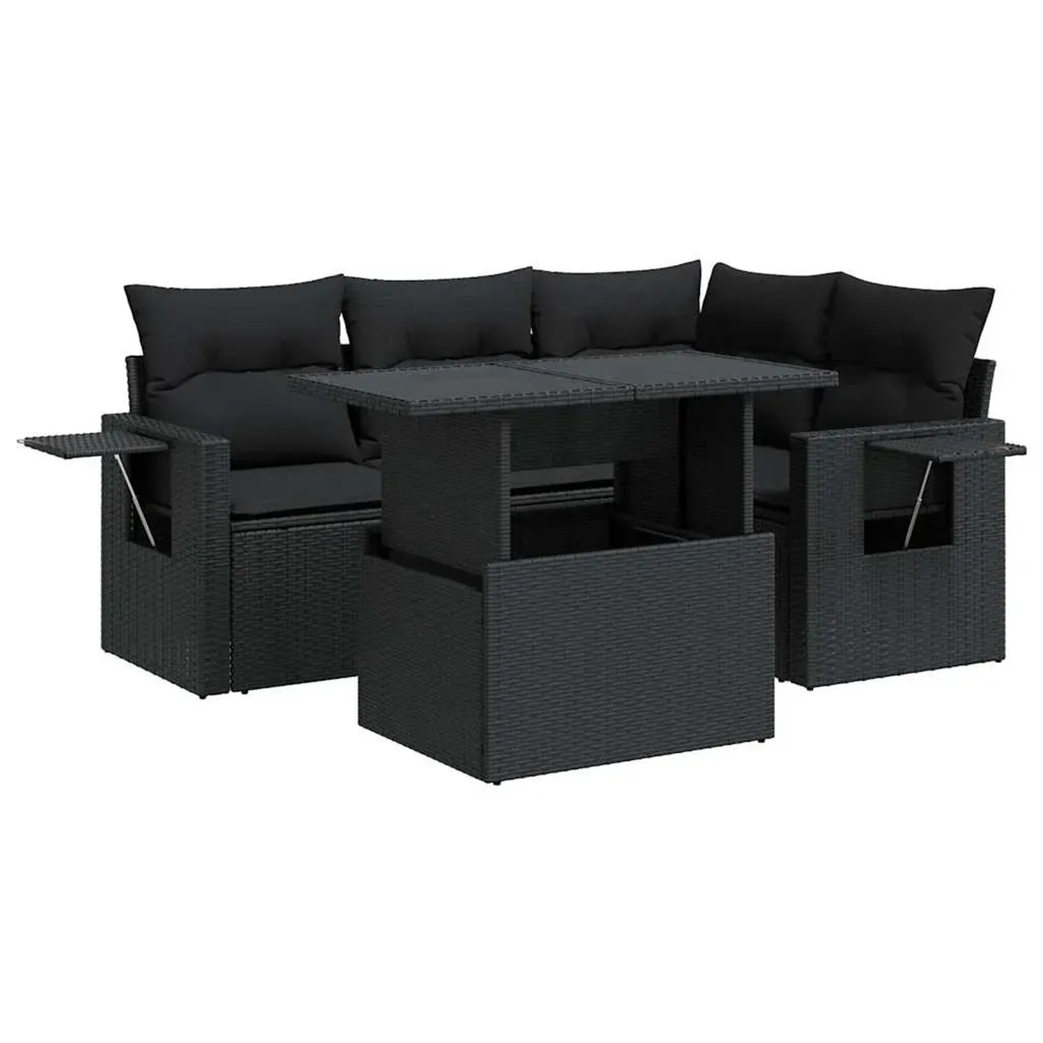 vidaXL 5-Tlg Garten-Sofagarnitur mit Kissen Schwarz Poly Rattan 3326466 günstig online kaufen