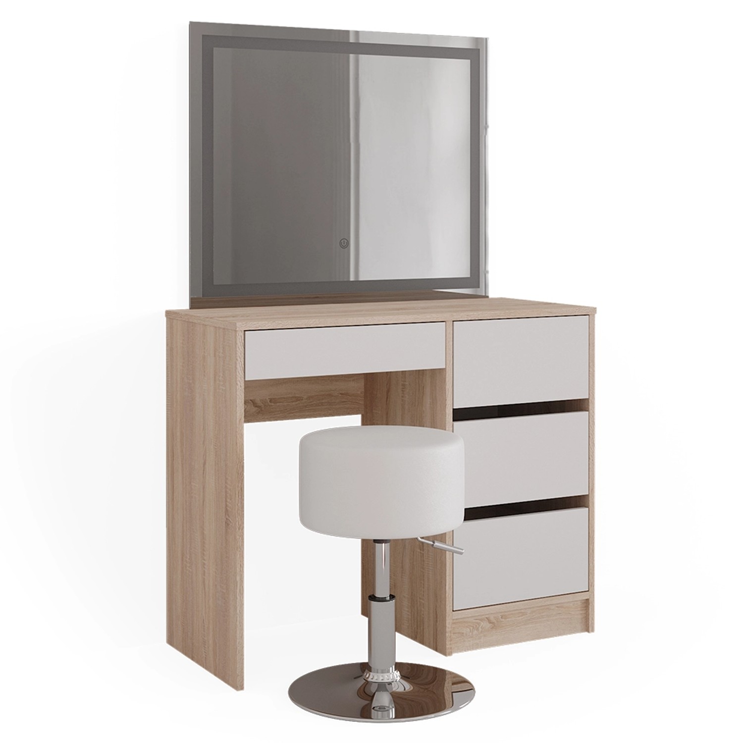 Vicco Schminktisch Sherry Sonoma/Weiß 90 cm mit LED-Spiegel und Hocker günstig online kaufen