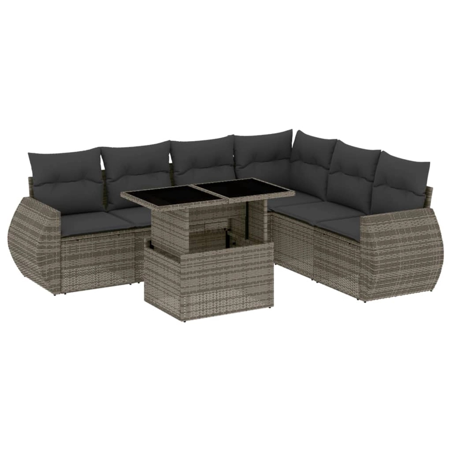 vidaXL 7-Tlg Garten-Sofagarnitur mit Kissen Grau Poly Rattan 3268560