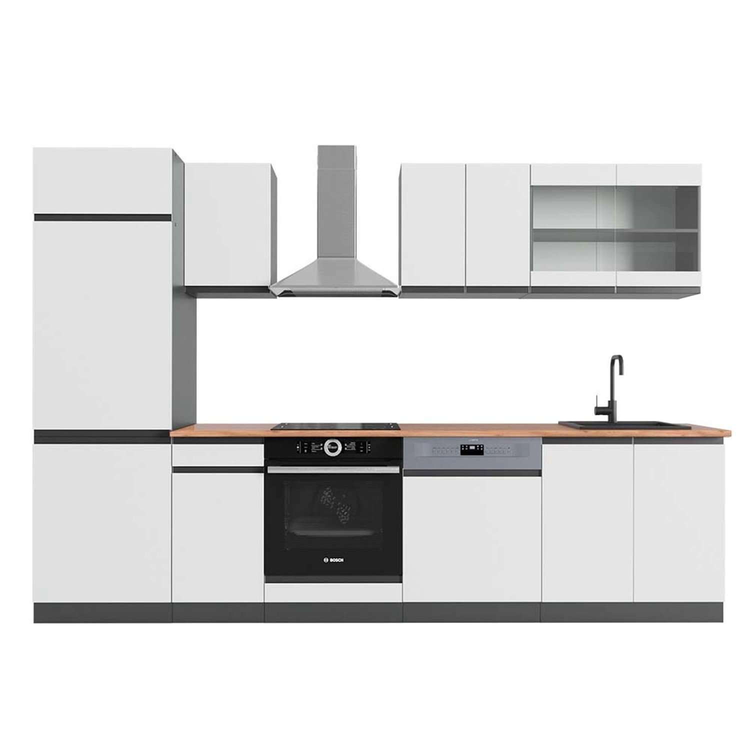 Vicco R-Line Küchenzeile Weiß/Anthrazit 300 cm AP Eiche günstig online kaufen