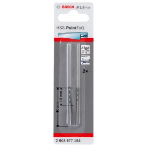 Bosch HSS-Spiralbohrer PointTeQ, 1,5mm, 2er-Pack. Metallbohrer für schnelles Bohren in Stahl.