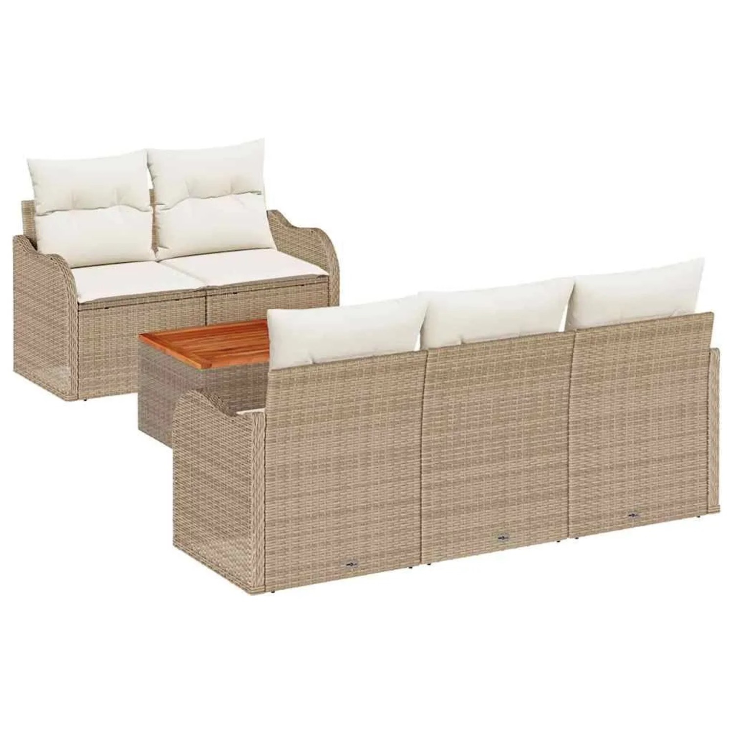vidaXL Gartensofa-Set mit Speicher 6 Stk Beige und Creme Poly-Rattan 3356062