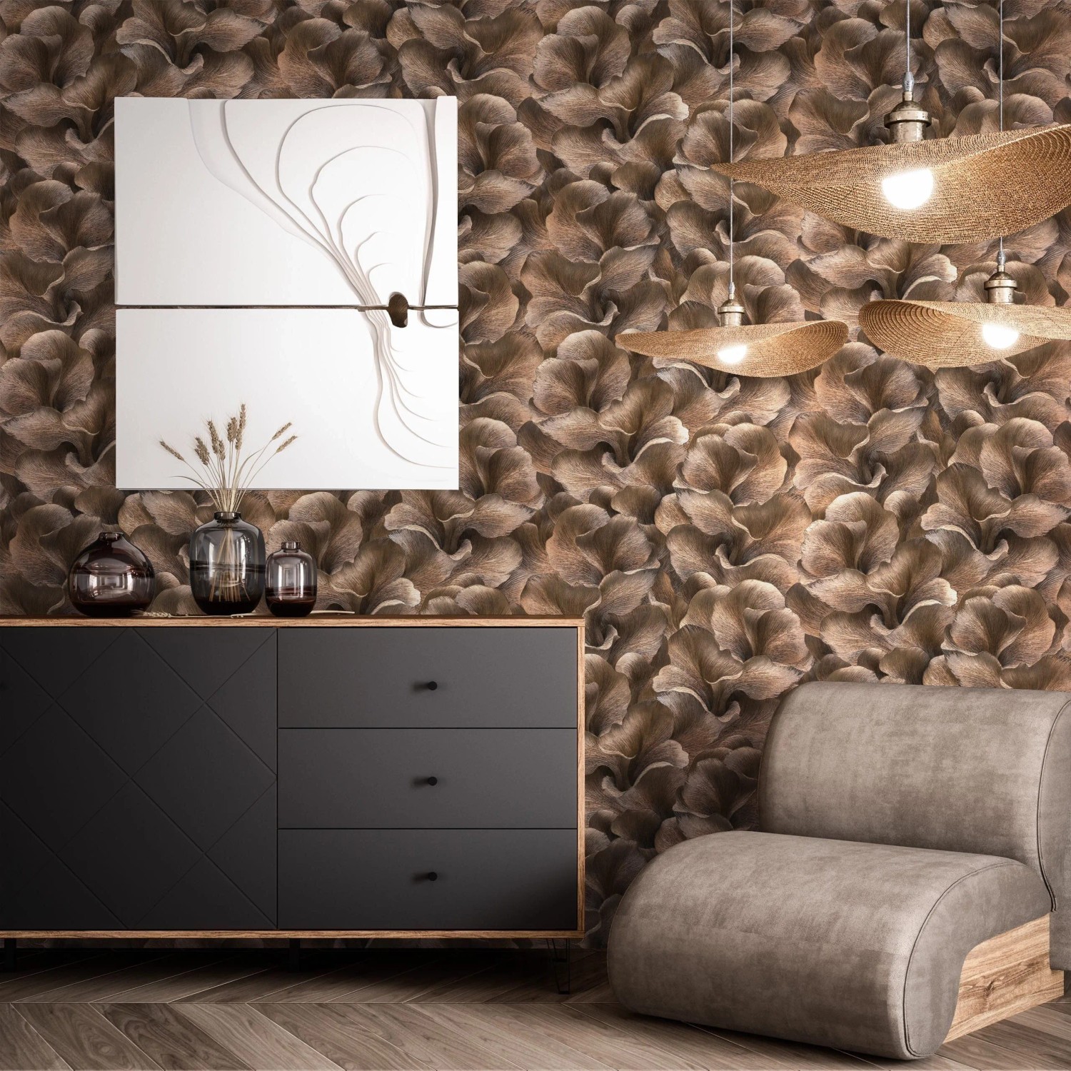 Newroom Vliestapete Diarra Braun Blumen Floral Strukturiert FSC®_5