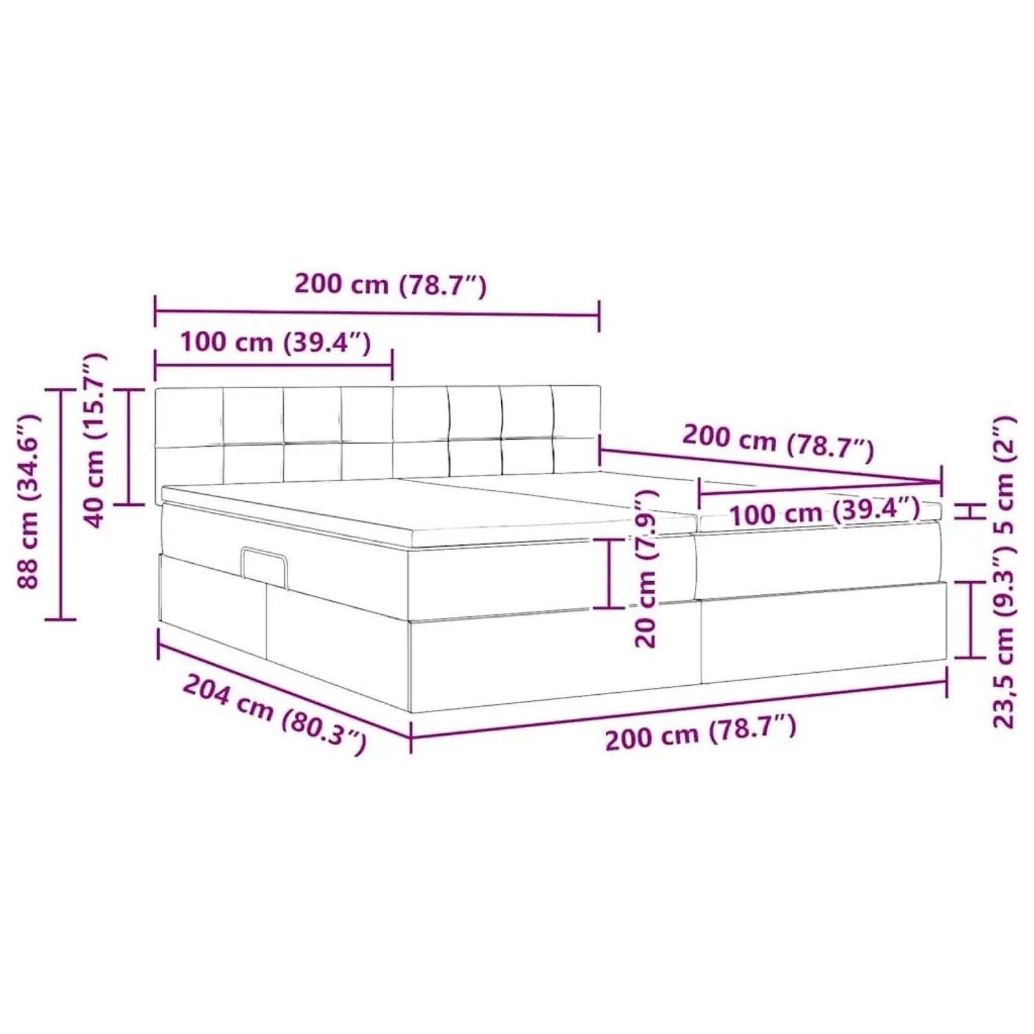 vidaXL Bett mit LED-Lichtleisten Dunkelgrün 200 x 200 cm Samt 3371618_19