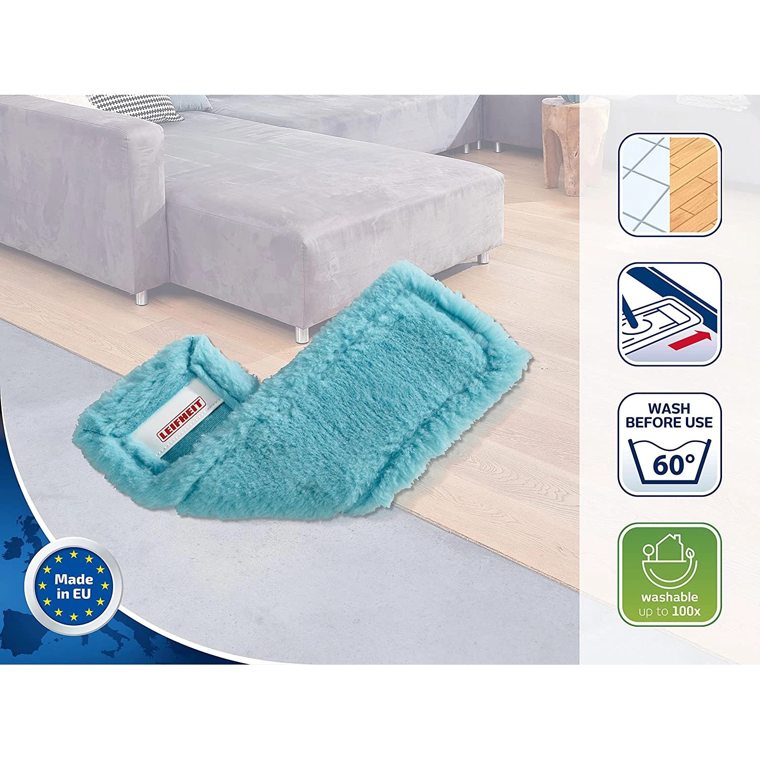 Leifheit 3er Set Wischbezug Profi XL, türkis, für Reinigungsgeräte.