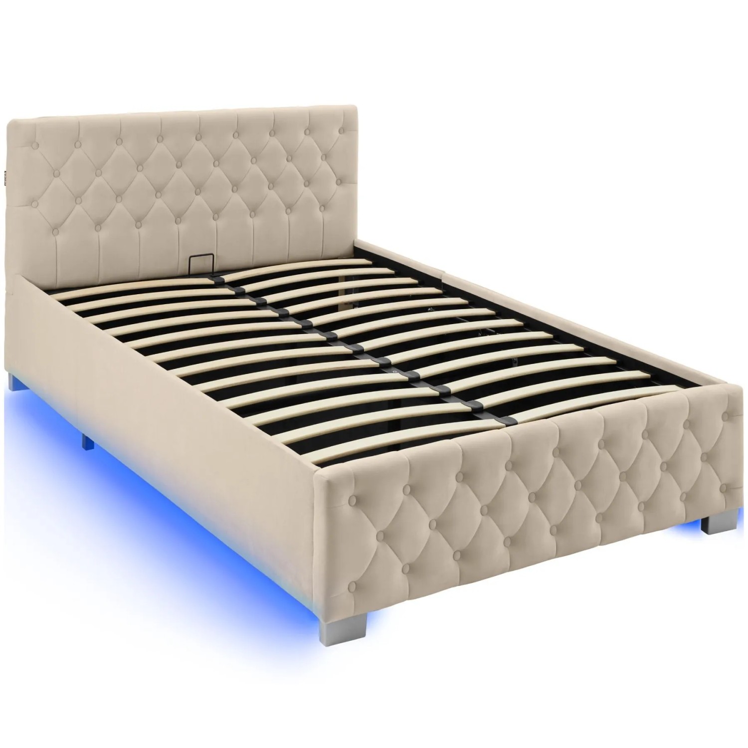 Tectake Polsterbett Sedona In Samtoptik Mit Steppmuster Indirekte Led Beleuchtung An Den Seiten 120 x 200 cm 120 x 200 x 83 cm Samtoptik Sand
