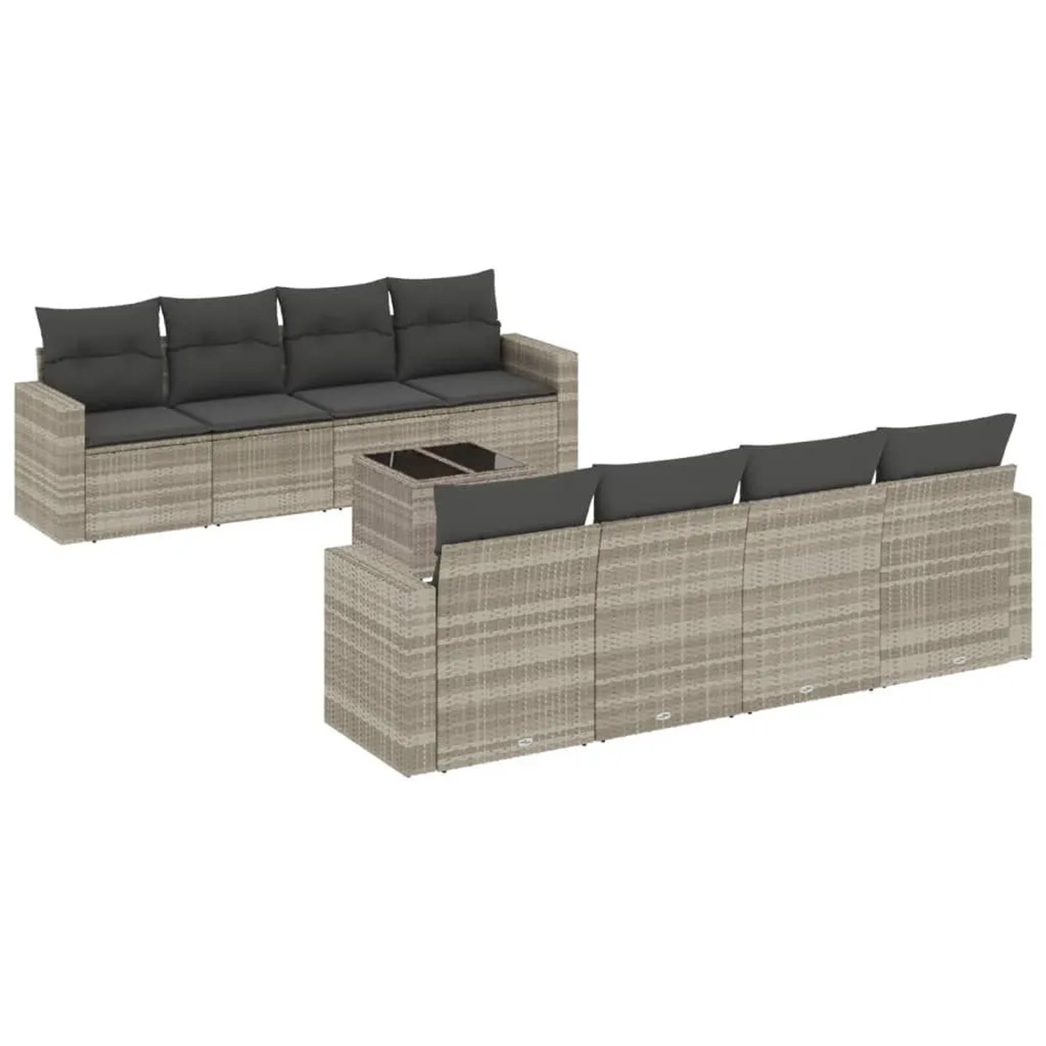 vidaXL 9-Tlg Garten-Sofagarnitur mit Kissen Hellgrau Poly Rattan 3251089