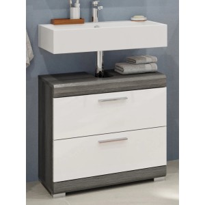 Inn.Furn Waschbeckenunterschrank Weiß Hochglanz Grau 60 cm Shawn