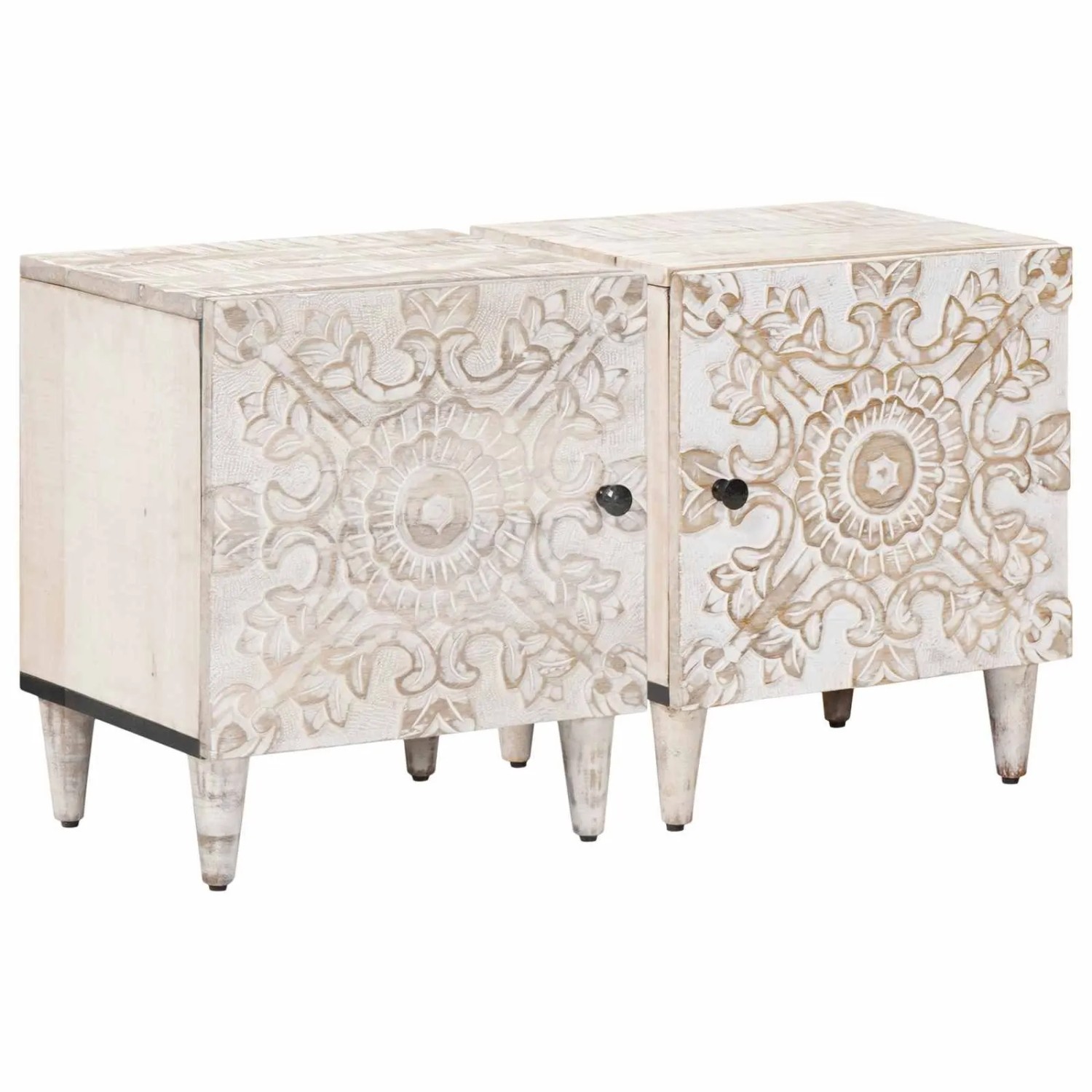vidaXL Nachttisch 2 Stk Weiß 40 x 33,5 x 46 cm Massivholz Mango 4018365