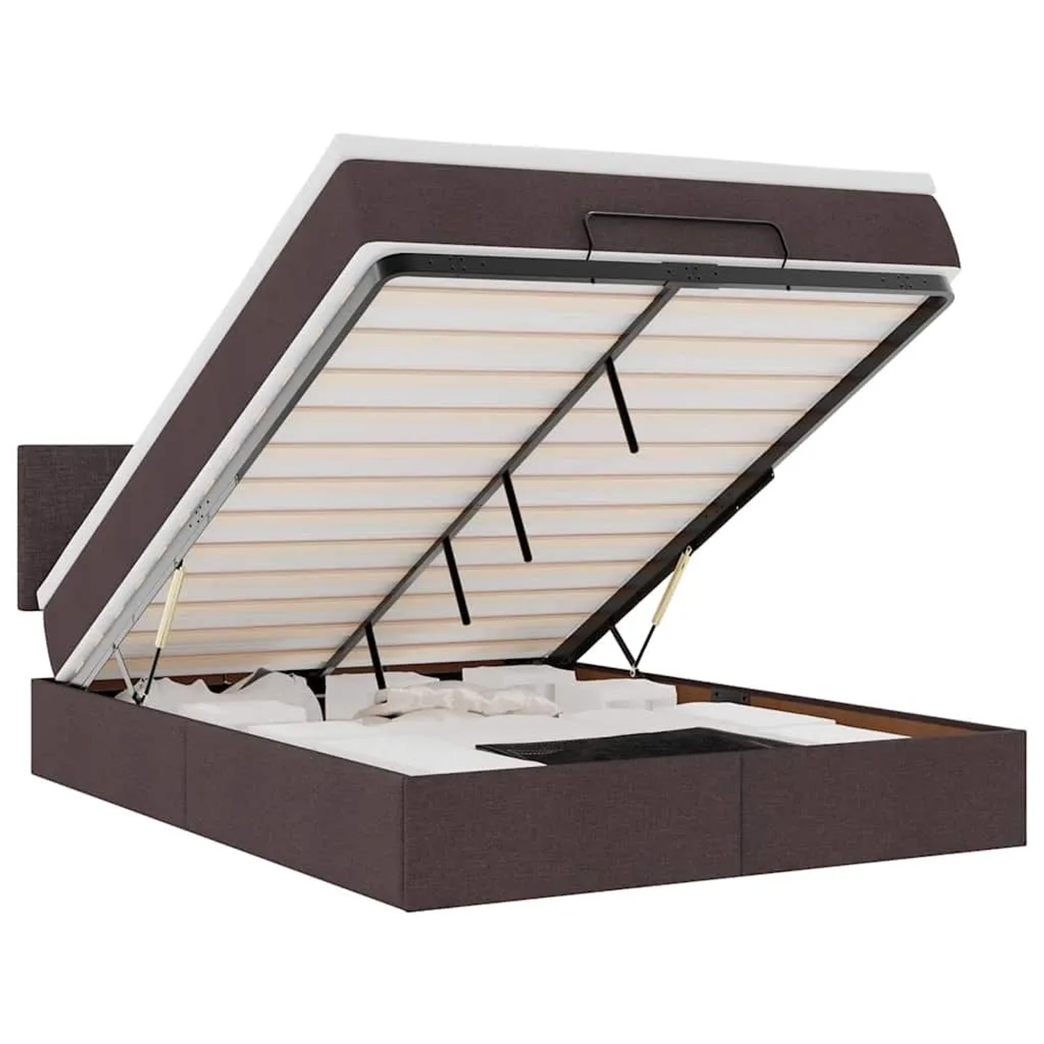 vidaXL Ottoman-Bett mit Matratze und LEDs Dunkelbraun 140x200 cm Stoff 3312232