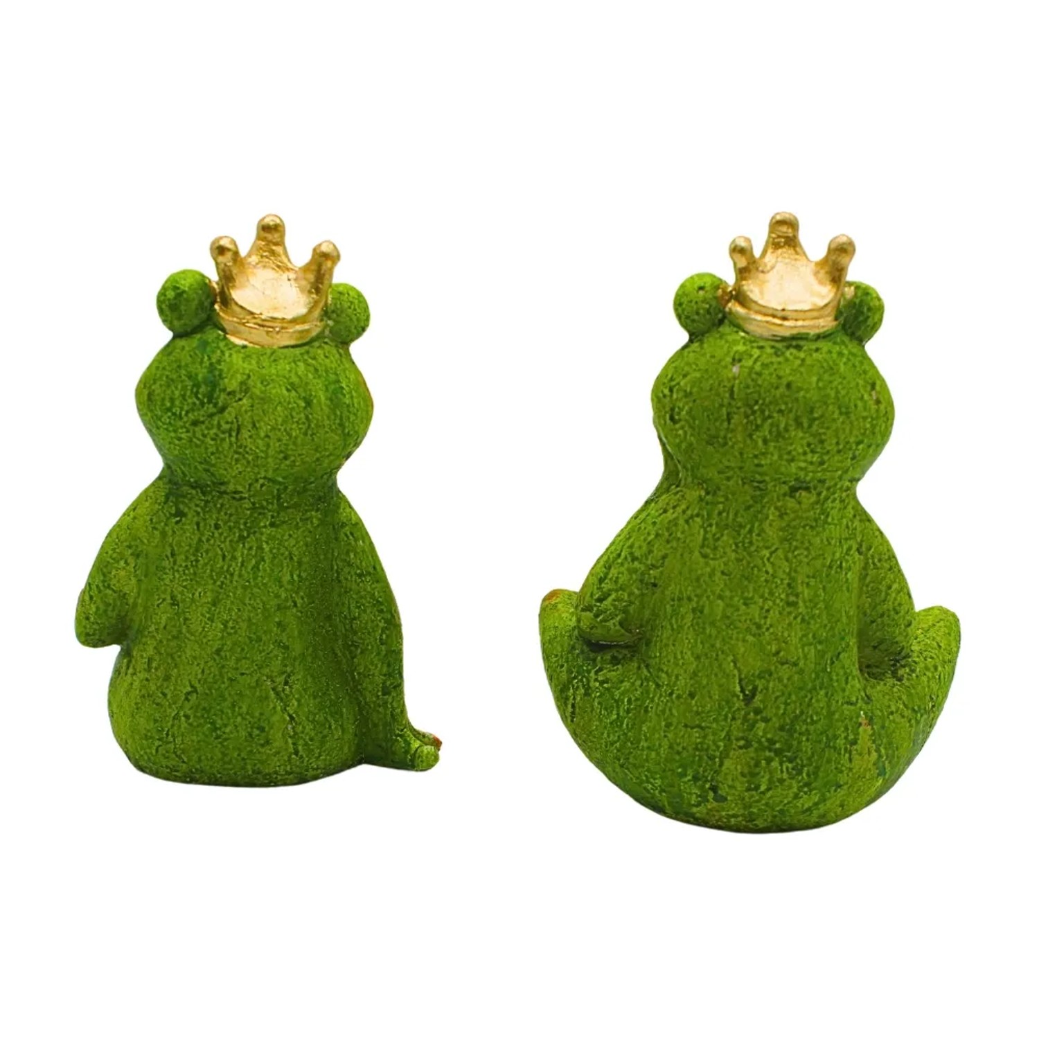 2er Set Froschkönige als Gartenfiguren. Grüne Frösche mit goldener Krone als Deko für Teich und Garten.