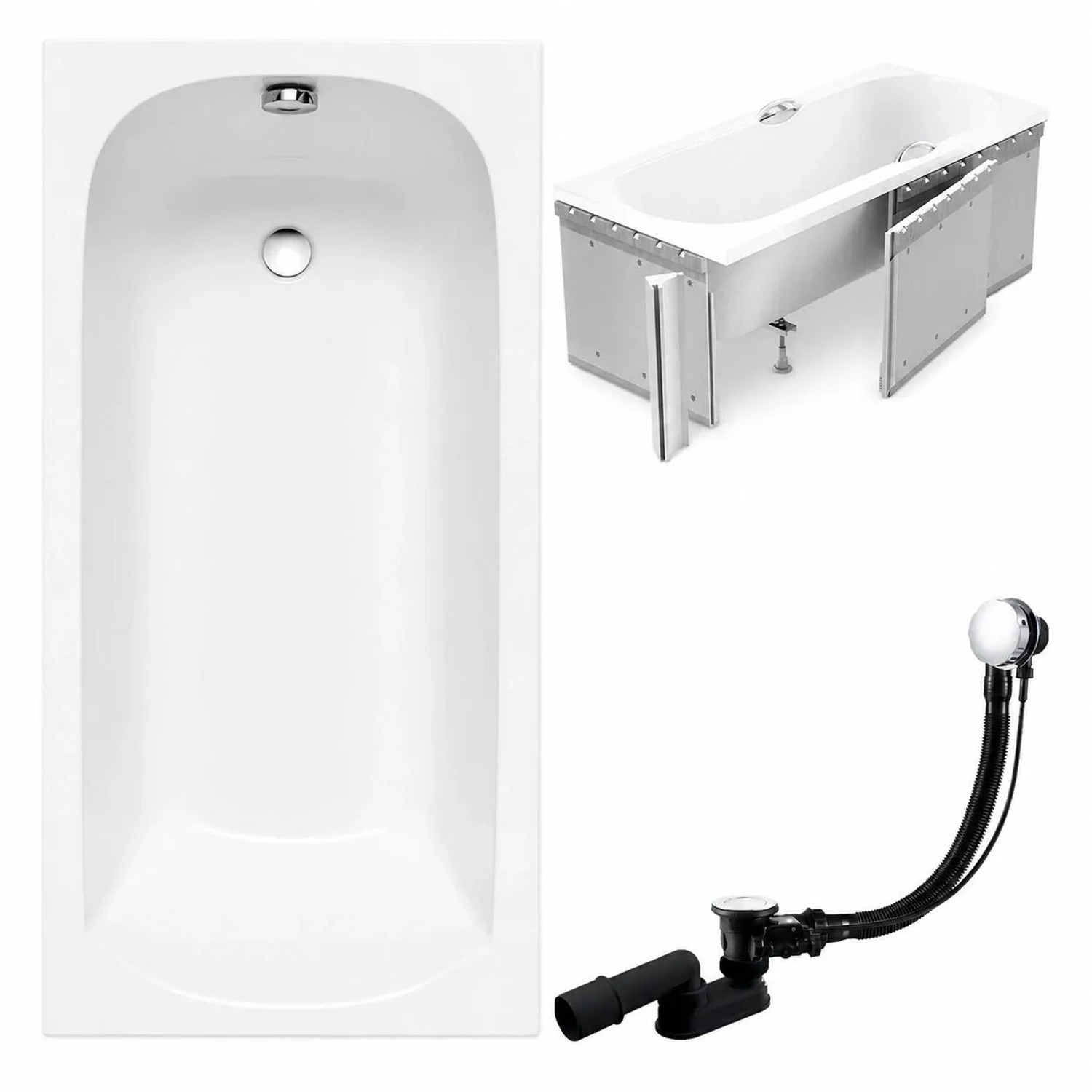 KOLMAN Badewanne Rechteck 120 x 70 Cm Mit Styroporverkleidung Ablage 4Cm Inkl. Ablauf Und Füße