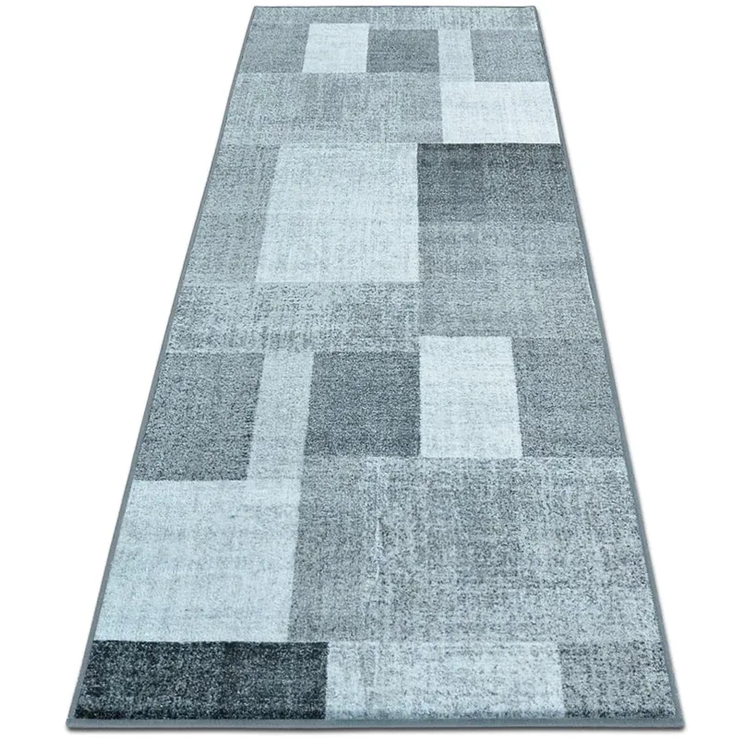 Moderner, anthrazitfarbener Teppichläufer Lucano mit Quadrate-Muster, 80x150 cm.
