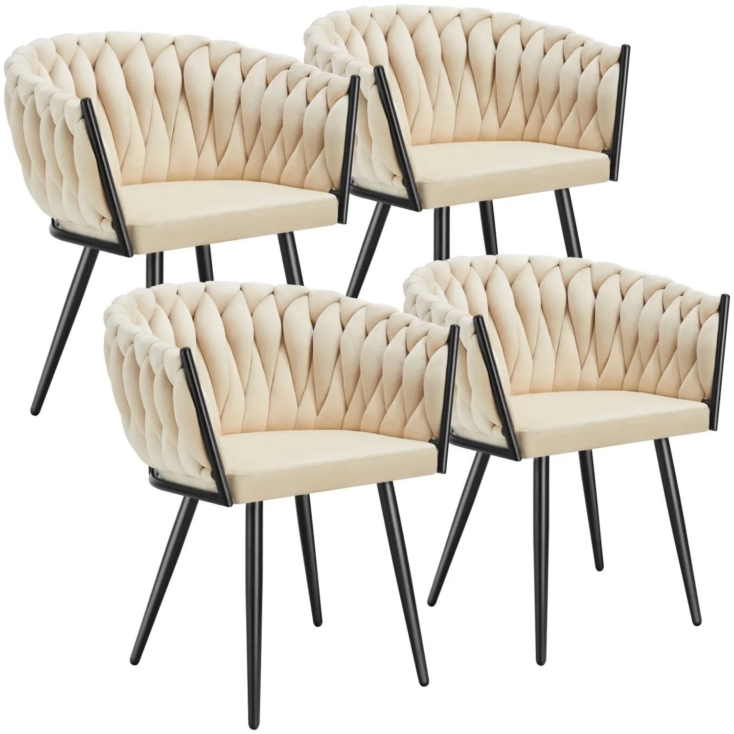 Tectake Set Esszimmerstuhl Astano Gepolstert  Mit Samtbezug  Knotendesign Durchgehende Lehne 4Er Set 55 x 60 50 x 75 cm Sand