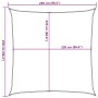Quadratisches Sonnensegel mit Maßen 2,5x2,5 m außen und 2,2x2,2 m innen. Ideal für Garten & Terrasse.