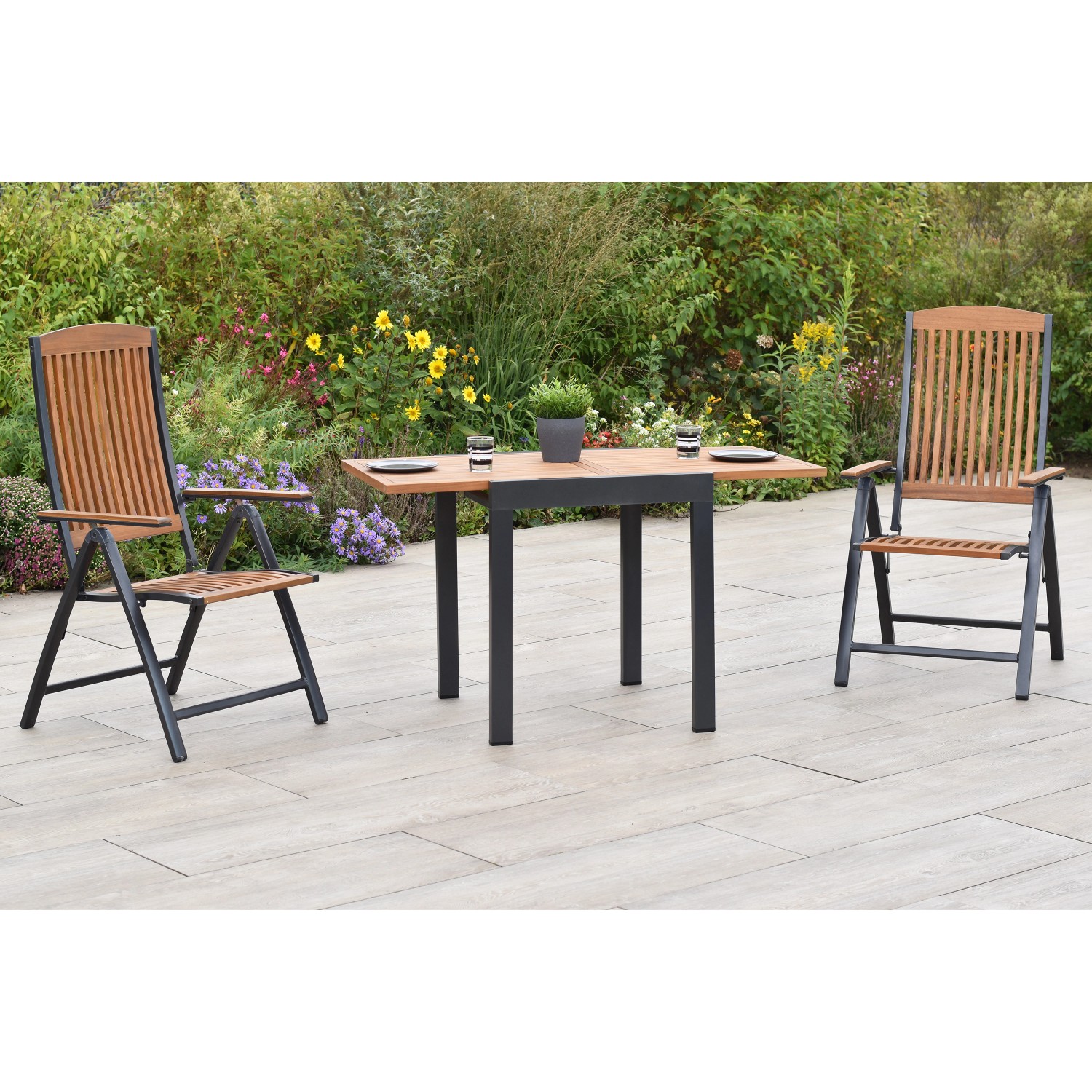 Merxx Athos Set 3-tlg. 2 Klappsessel Balkon-Tisch Ausziehbar 65 (130) x 65 günstig online kaufen