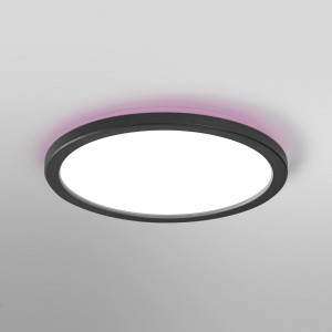 Ledvance Smart+ LED-Deckenleuchte Orbis, schwarze, runde Deckenlampe mit RGB Rücklicht.