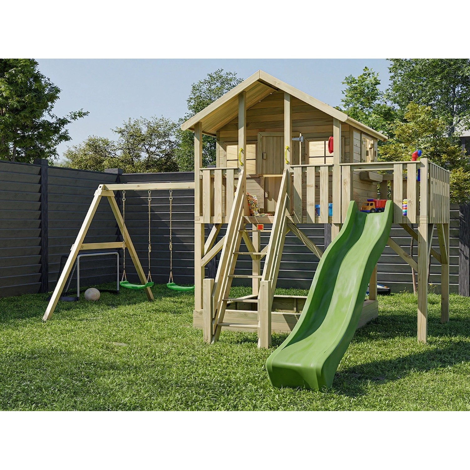Prestige Garden Stelzenhaus Big House XL KDI Inklusive Doppelschaukel und Rutsche