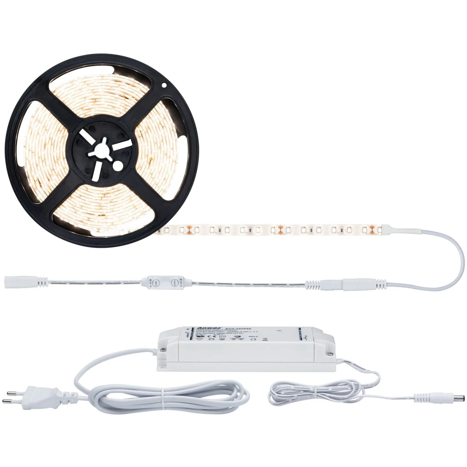 Paulmann LED-Power Strip Set, 5 m, 50 W, warmweiß, auf Rolle mit Zubehör.