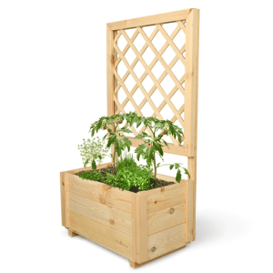 DELUKE Pflanzkasten mit Rankgitter THIO mit Vlies Handschuhe Hochbeet mit Rankhilfe Blumenkasten für Kletterpflanzen 58cm Breit
