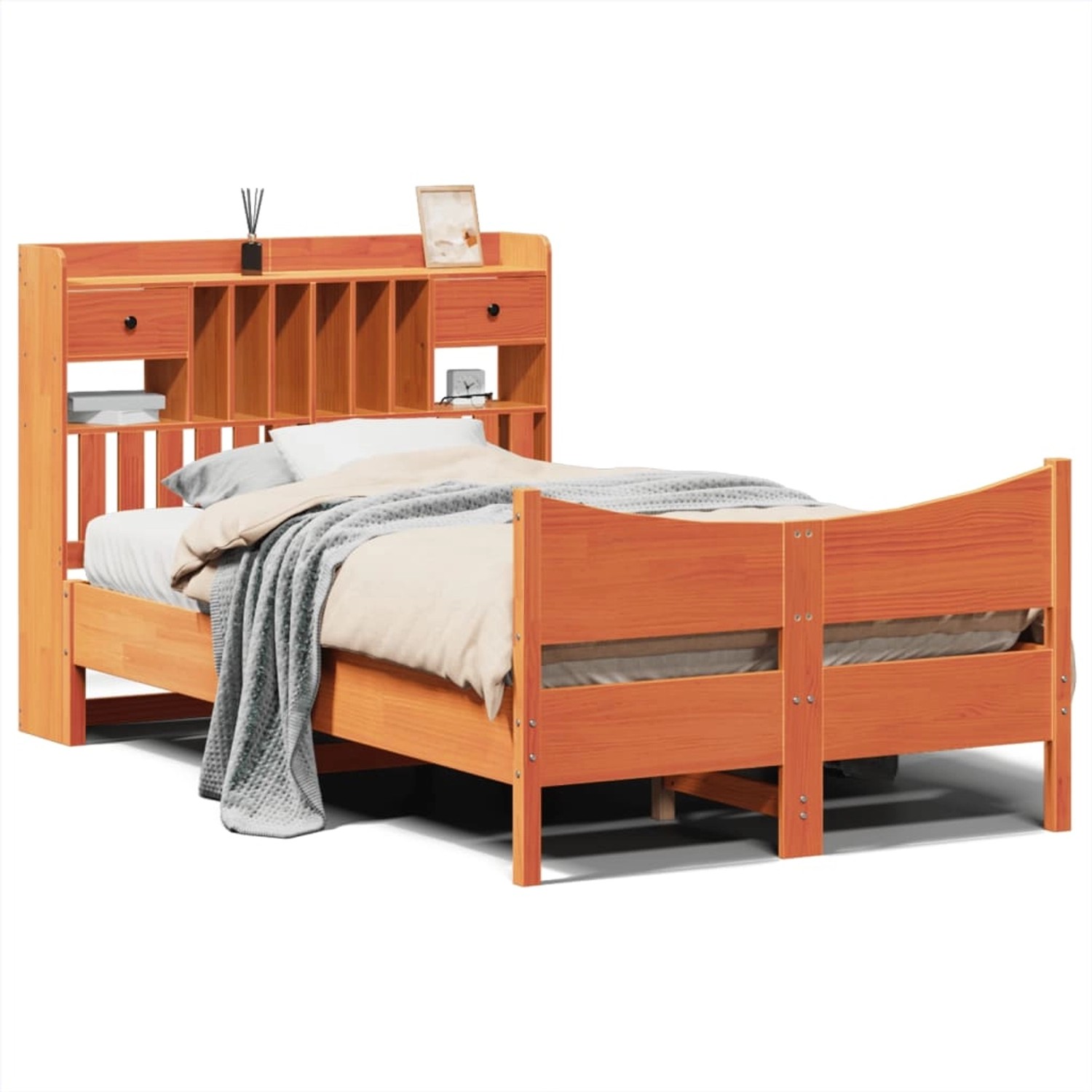 vidaXL Massivholzbett ohne Matratze Wachsbraun 135x190 cm Kiefernholz 33233 günstig online kaufen
