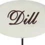 Emailleweißer Kräuterstecker mit der Aufschrift Dill, Gartendekoration.