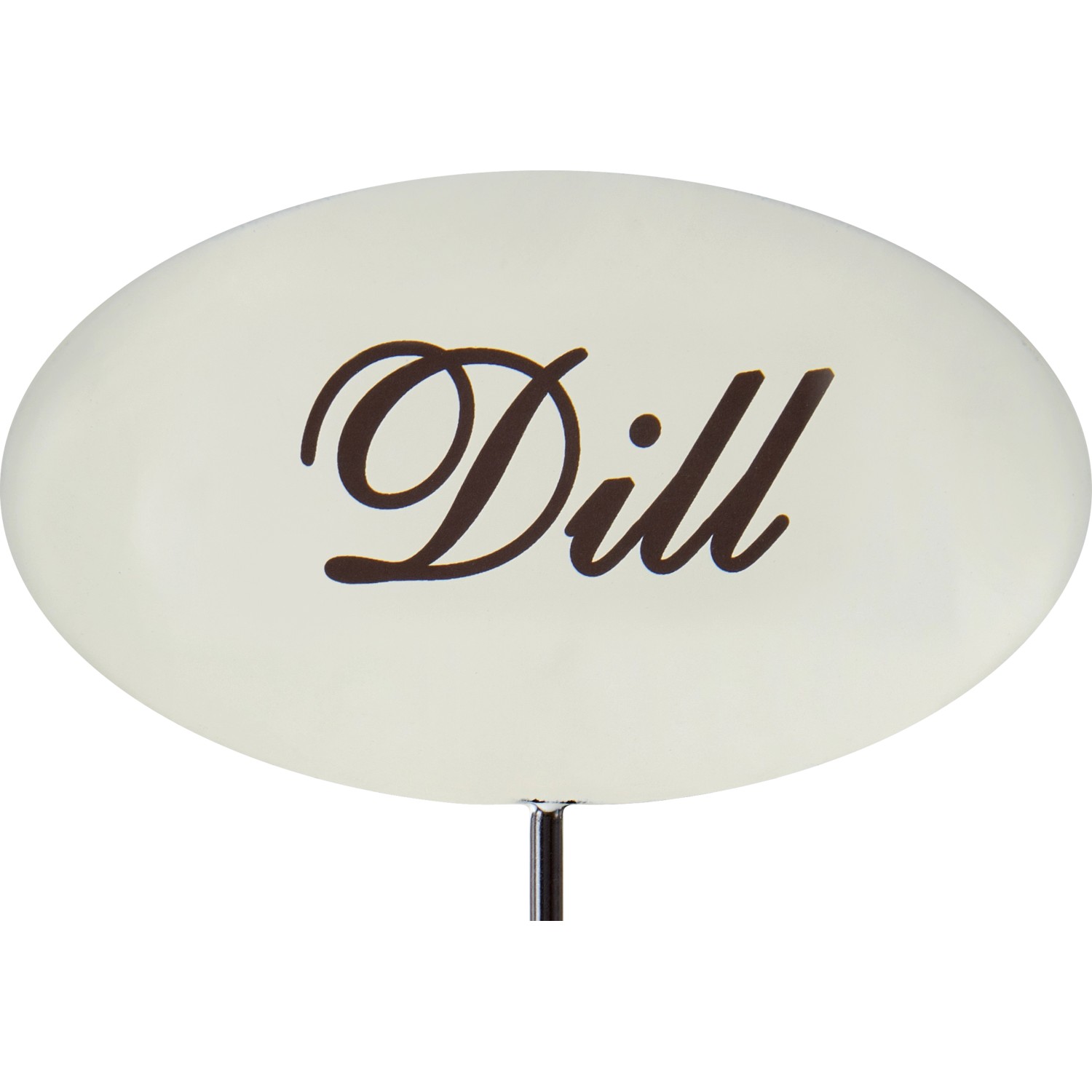 Emailleweißer Kräuterstecker mit der Aufschrift Dill, Gartendekoration.