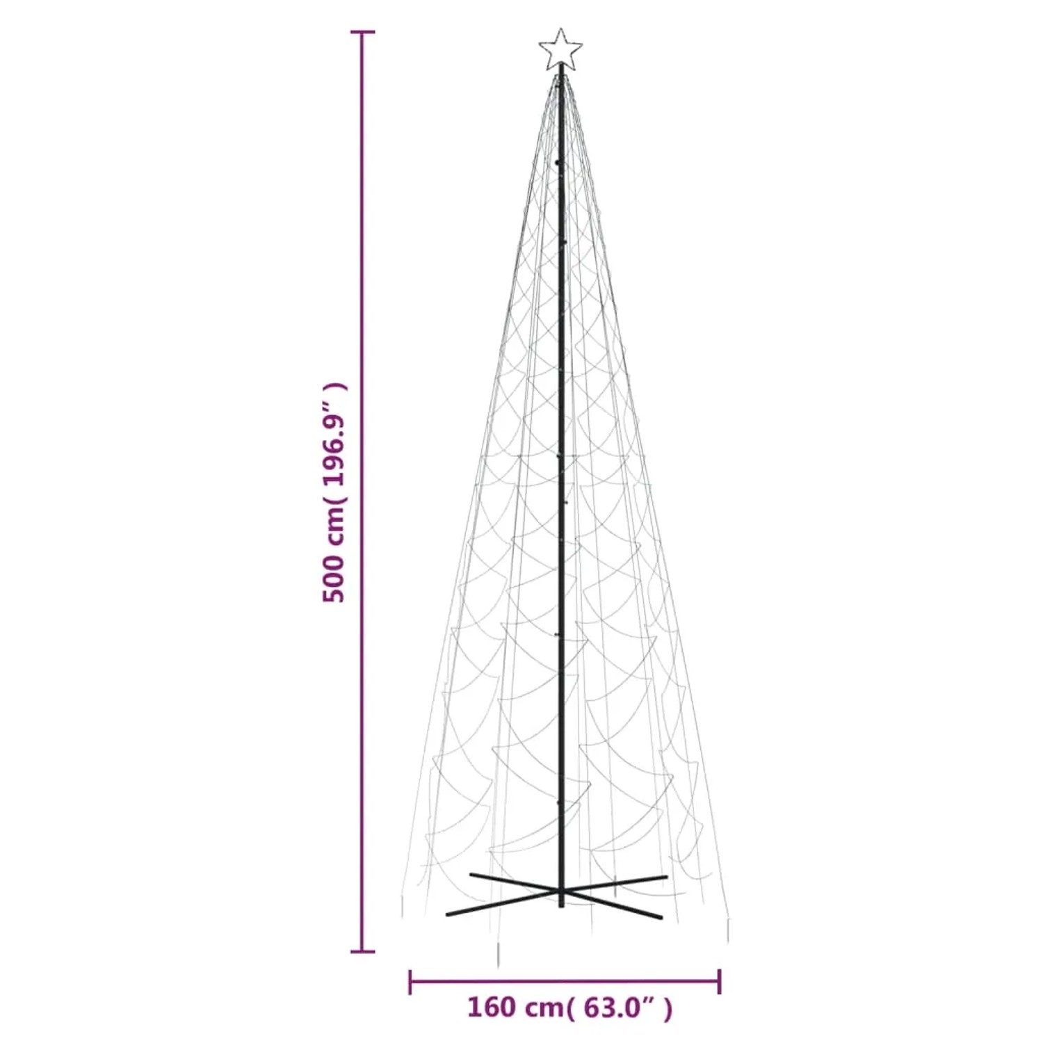 LED-Weihnachtsbaum in Kegelform, kaltweiß, 500cm hoch, mit Stern. Dekorative Weihnachtsbeleuchtung.